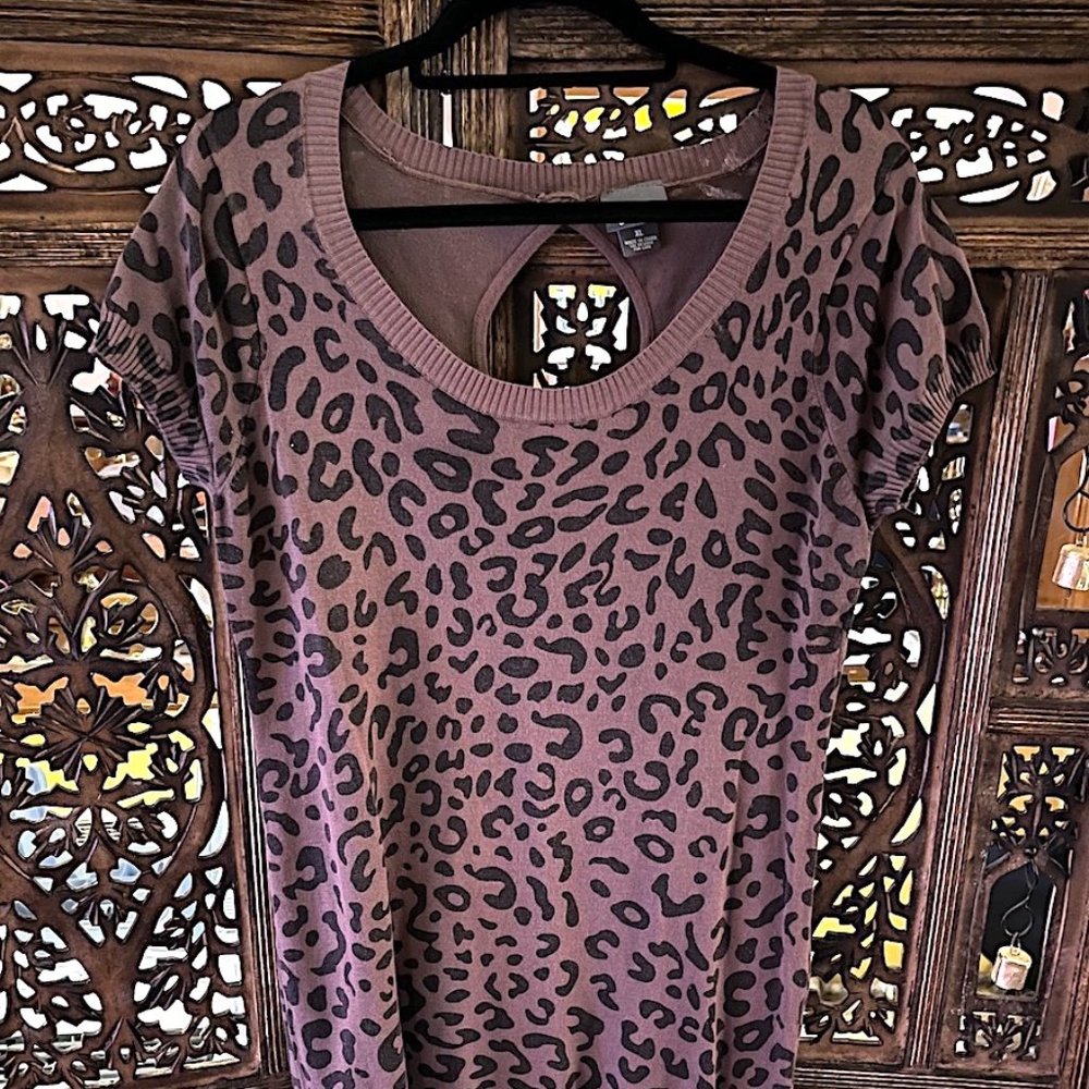DOTS BROWN SCOOP NECK SHORT SLEEVE LEOPARD ANIMAL PRINT T SHIRT XL